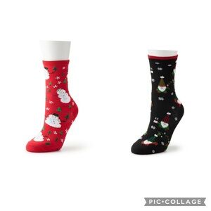Women’s Holiday Shine 2 Pair Crew Socks- Snowmen & Festive Gnomes